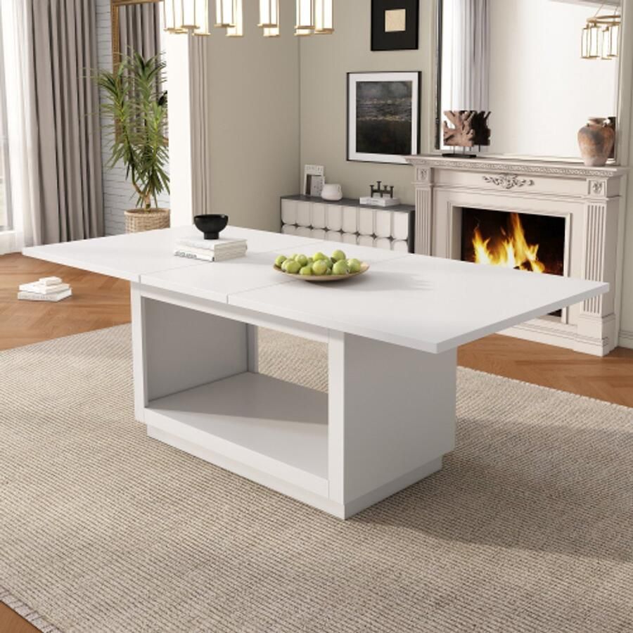 Uitschuifbare eettafel vierkante eettafel salontafel Tafel lengte 140 180 x breedte 70 cm x hoogte 76 5 cm moderne eenvoudige eettafel wit