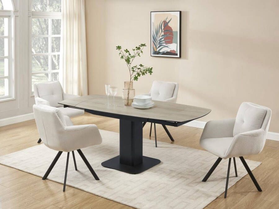 Maison Céphy Uitschuifbare eettafel voor 4 tot 8 personen in keramiek gehard glas metaal en mdf Lichte houtlook en zwart TALOZA L 200 cm x H 77 cm x D 90 cm - Foto 2