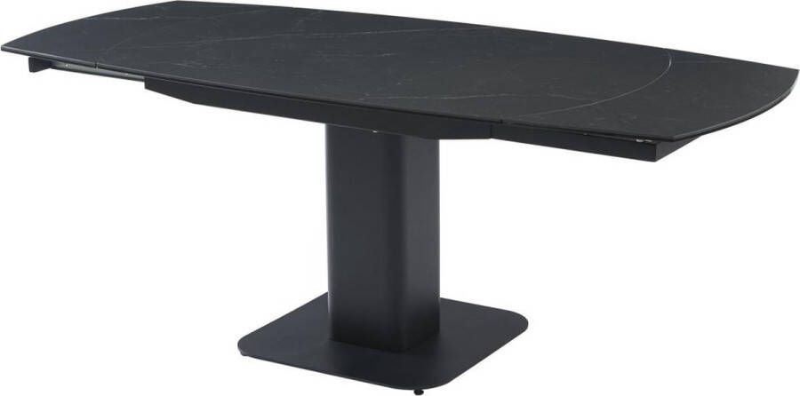 Maison Céphy Uitschuifbare eettafel voor 4 tot 8 personen in keramiek gehard glas metaal en mdf Zwarte marmerlook TALOZA L 200 cm x H 77 cm x D 90 cm