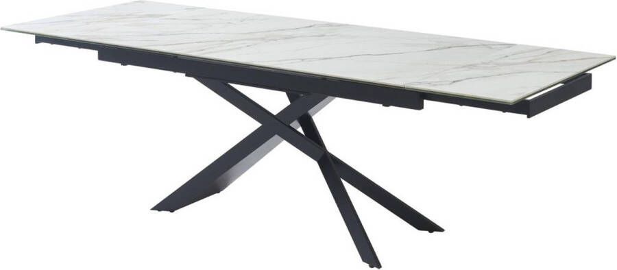 Maison Céphy Uitschuifbare eettafel voor 6-10 personen in keramiek gehard glas en metaal Witte marmerlook en zwart LUMIEL L 240 cm x H 75 cm x D 90 cm - Foto 4
