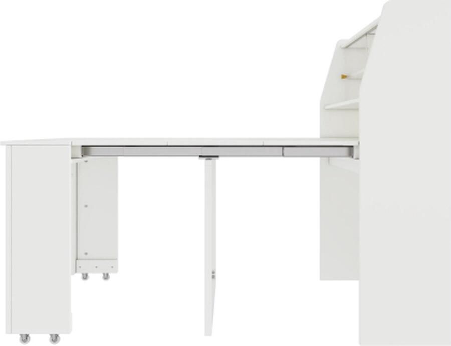 Zonder merk Gotagee Uitschuifbare eettafel Wegwerp uitschuifbare tafel Eetkamer opbergkast met opbergruimte Rechthoekige salontafel Multifunctionele eettafel Wit