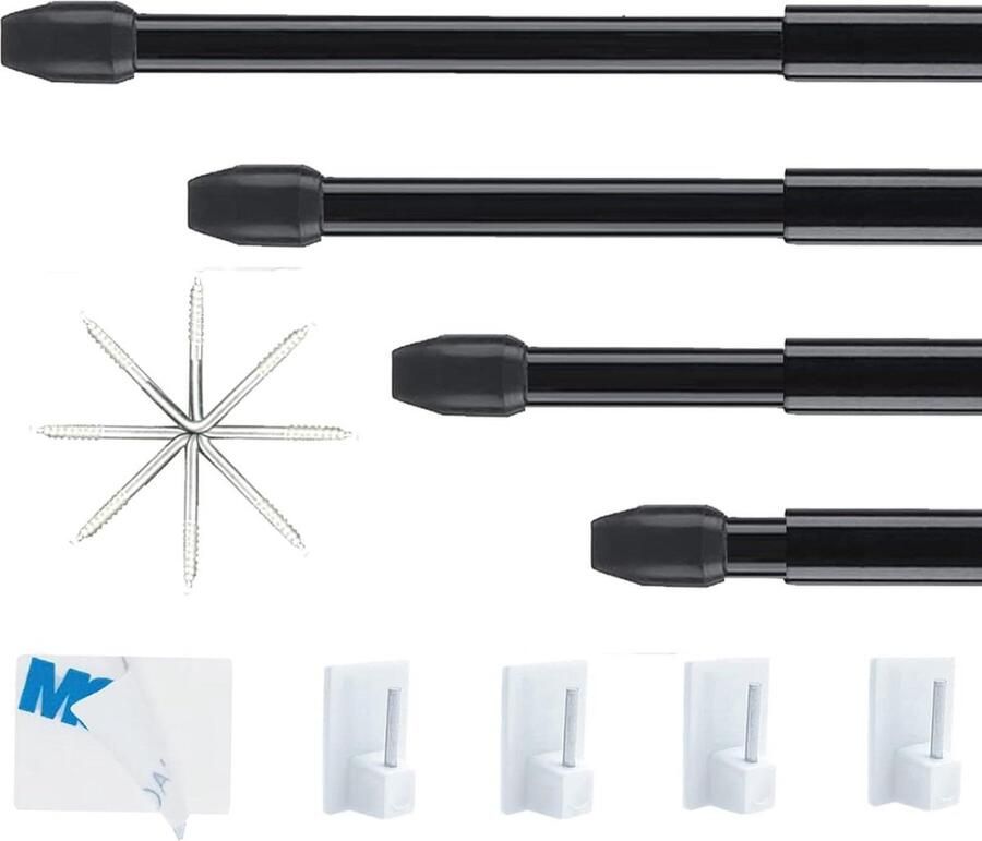 Uitschuifbare gordijnstangen 4 stuks uittrekbaar voor winkels kasten ramen keuken doe-het-zelfprojecten 40-70 cm zwart Gordijn trekstang