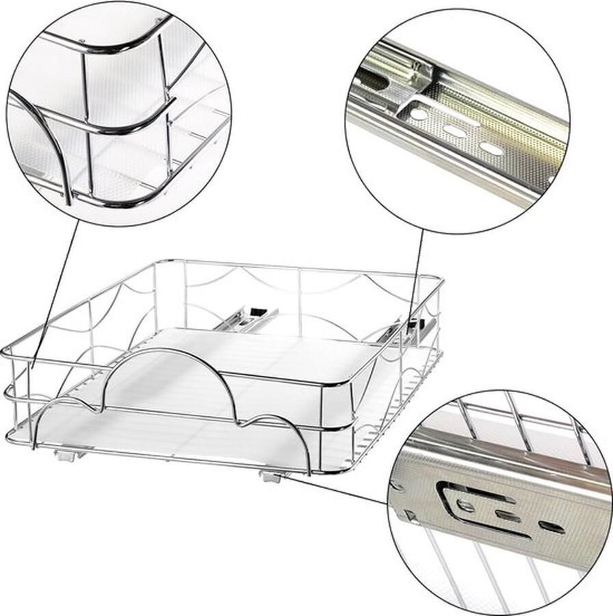Uitschuifbare kastorganizer 41 5 x 32 5 x 8 1 cm Draadframe Uittrekbare planken Zware lade voor thuiskeuken Vereist minstens één 13 inch kastopening Verchroomd