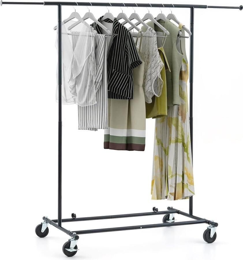 Uitschuifbare kledingroede tot 100 kg belastbaar inklapbaar kledingrek met wielen hoogte verstelbaar snelle montage