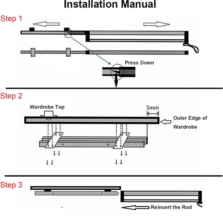 Uitschuifbare kledingroede voor het uittrekken van hangers Verstelbare kledingkast Telescopische kledingroede 547 mm