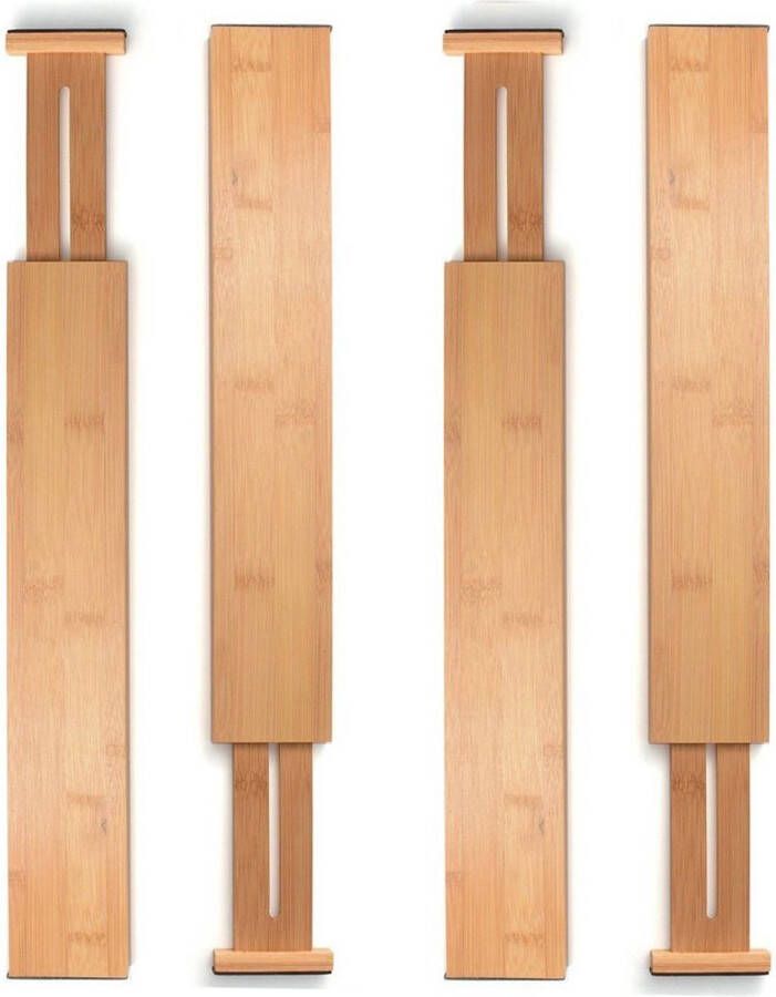 Uitschuifbare lade verdeler verstelbare organizer voor keuken kleding badkamer kinder bureau ladekast set van 4 stuks bamboe hout (44 5 55 9 x 7 cm)