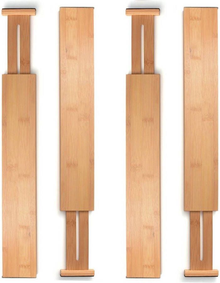 Uitschuifbare lade verdeler verstelbare organizer voor keuken kleding badkamer kinder bureau ladekast set van 4 stuks bamboe hout (44 5 55 9 x 7 cm)
