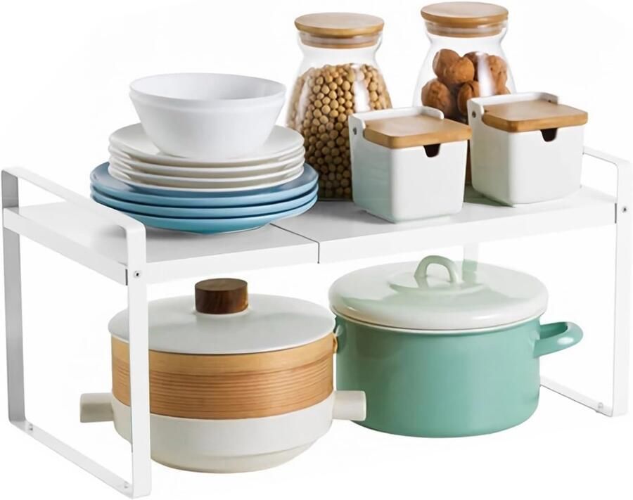 Uitschuifbare Metalen Keuken Plank Organisator voor Kasten en Werkbladen (Wit)