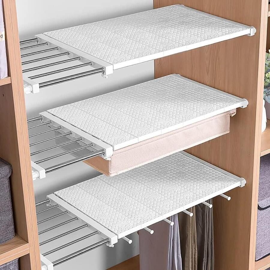 Uitschuifbare Plank Verstelbare Garderobe Opbergrek Separator Kast Divider Kleding Hanger Rail DIY Keuken Badkamer Organizer Spanstang