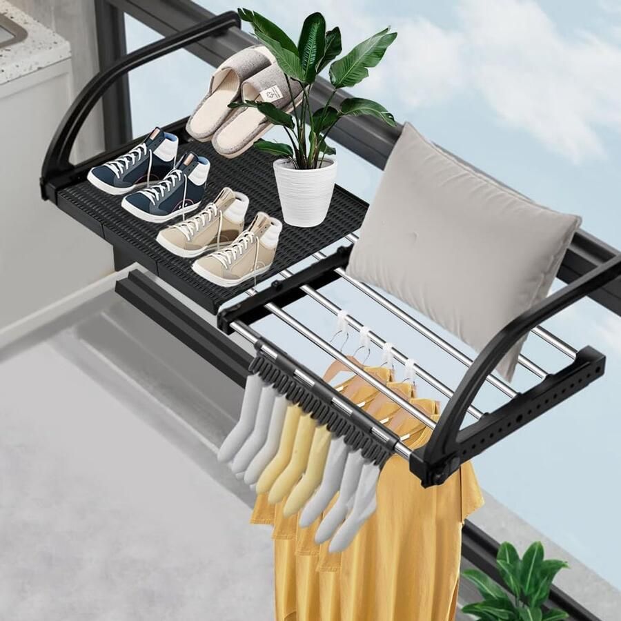 Uitschuifbare Radiator Kledinghanger Ruimtebesparend Droogrek voor Kleding en Schoenen Ideaal voor Balkon en Binnengebruik