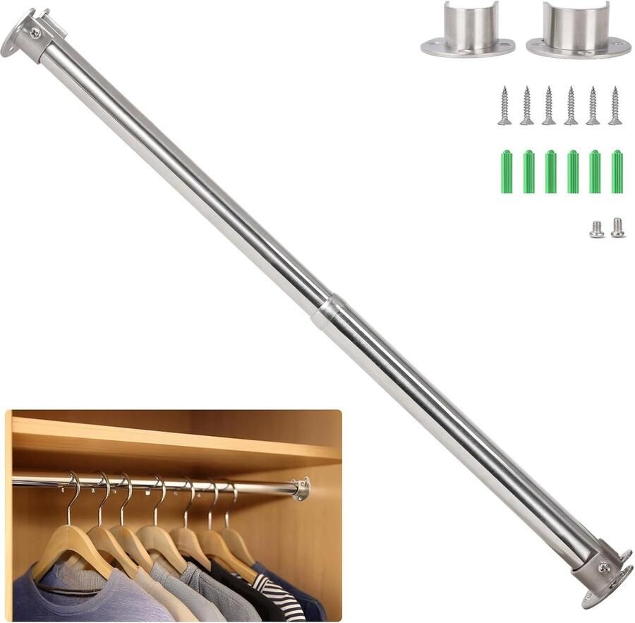 Uitschuifbare roestvrijstalen kledingstang verstelbaar 50-80 cm met U-vormige eindstopcontacten