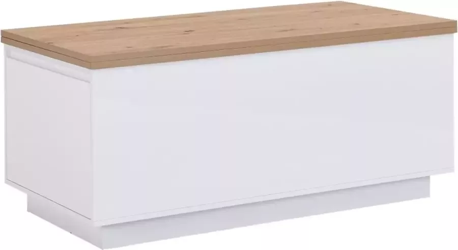 Uitschuifbare salontafel met 2 opklapbare bladen en 2 laden Mdf en metaal Naturel en wit gelakt SILIAM L 120 cm x H 54 cm x D 60.6 cm