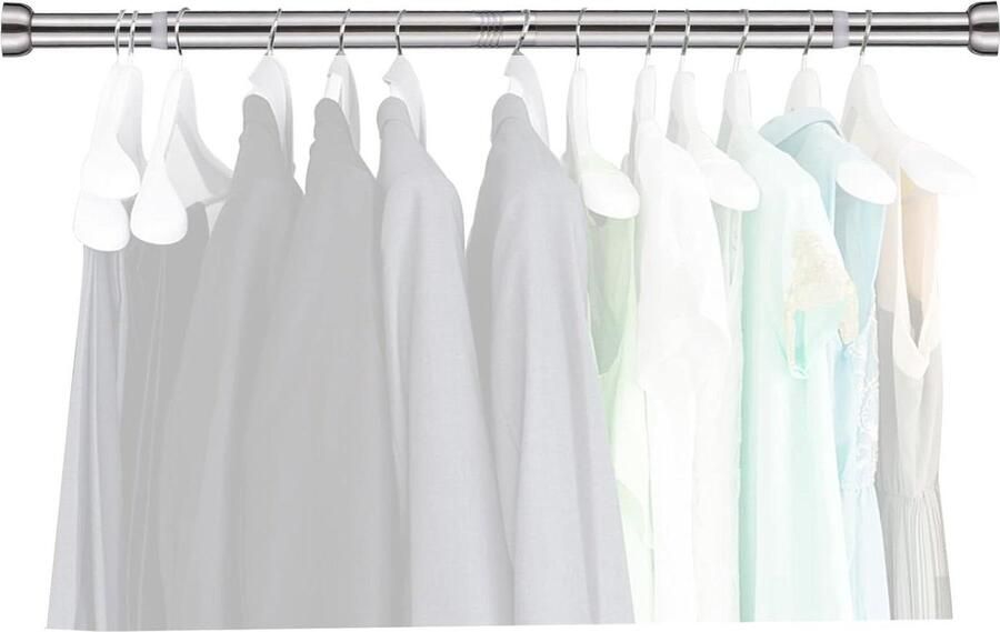 Uitschuifbare zilveren kledingstang 71-127 cm Zware stang voor het ophangen van kleding Roestvrijstalen stang voor slaapkamer kledingrek