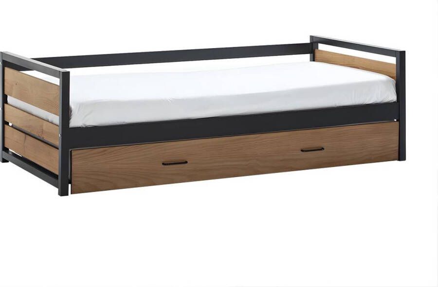 Vente-unique Uitschuifbed 90 x 190 cm van mdf grenen en metaal BOSTON L 200 cm x H 62 cm x D 98.5 cm - Foto 3