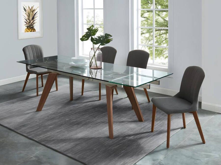 Vente-unique Uitschuiftafel ALTAMIRA 6 à 8 personen Gehard glas & metaal met notenhouteffect L 240 cm x H 75 cm x D 90 cm - Foto 2