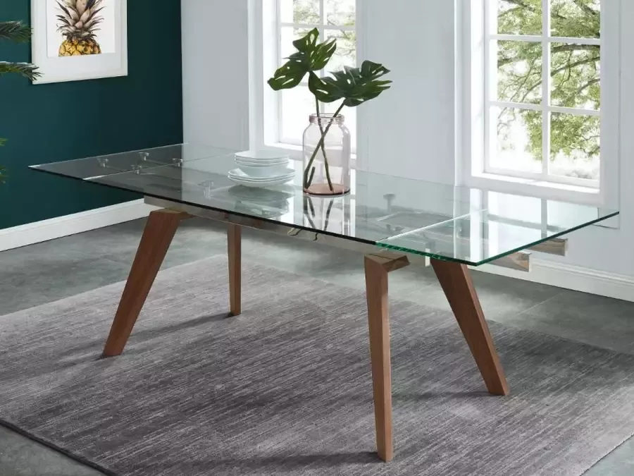 Vente-unique Uitschuiftafel ALTAMIRA 6 à 8 personen Gehard glas & metaal met notenhouteffect L 240 cm x H 75 cm x D 90 cm - Foto 5