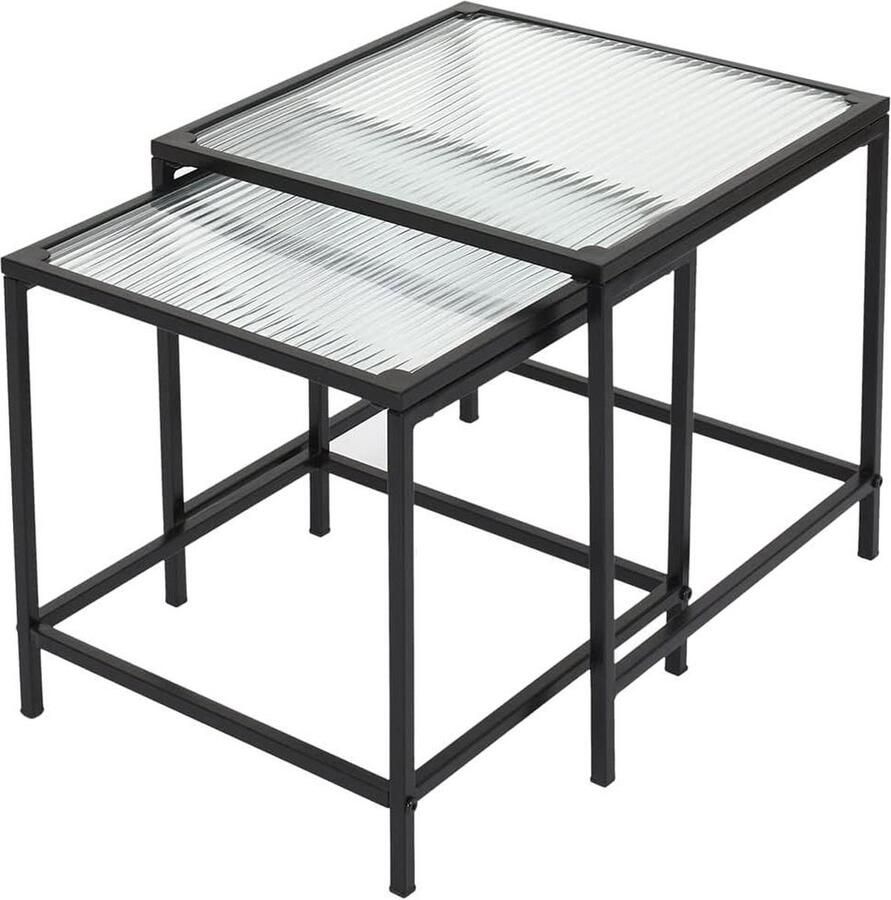 Uitschuiftafel textuur 2 stuks zwart-glas metaal woonkamer 40 x 38 x 40 cm