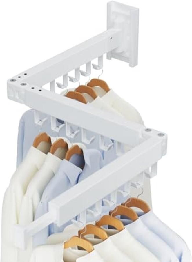 Uittrekbaar droogrek voor wandmontage Aluminium kledingrek met 18 haken en 3-voudig ontwerp