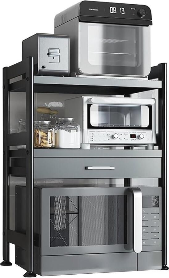 Uittrekbaar Magnetronrek van Koolstofstaal Stabiel en Duurzaam Keukenrek met 3 Etages