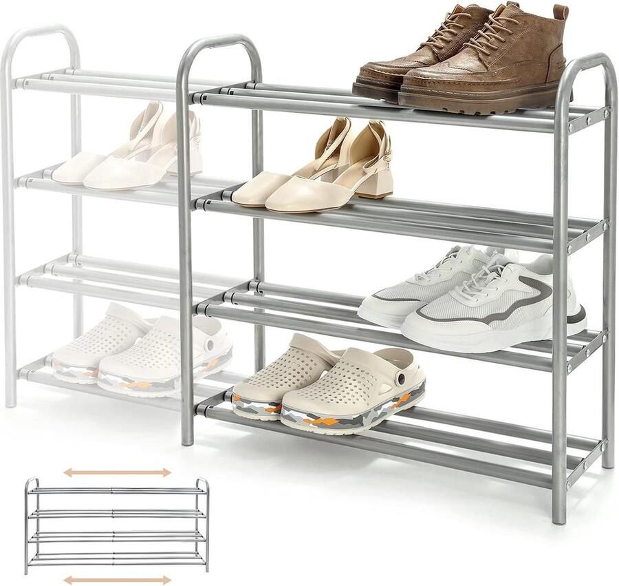 Uittrekbaar schoenenrek metalen schoenenstandaard uitbreidbaar 4 planken