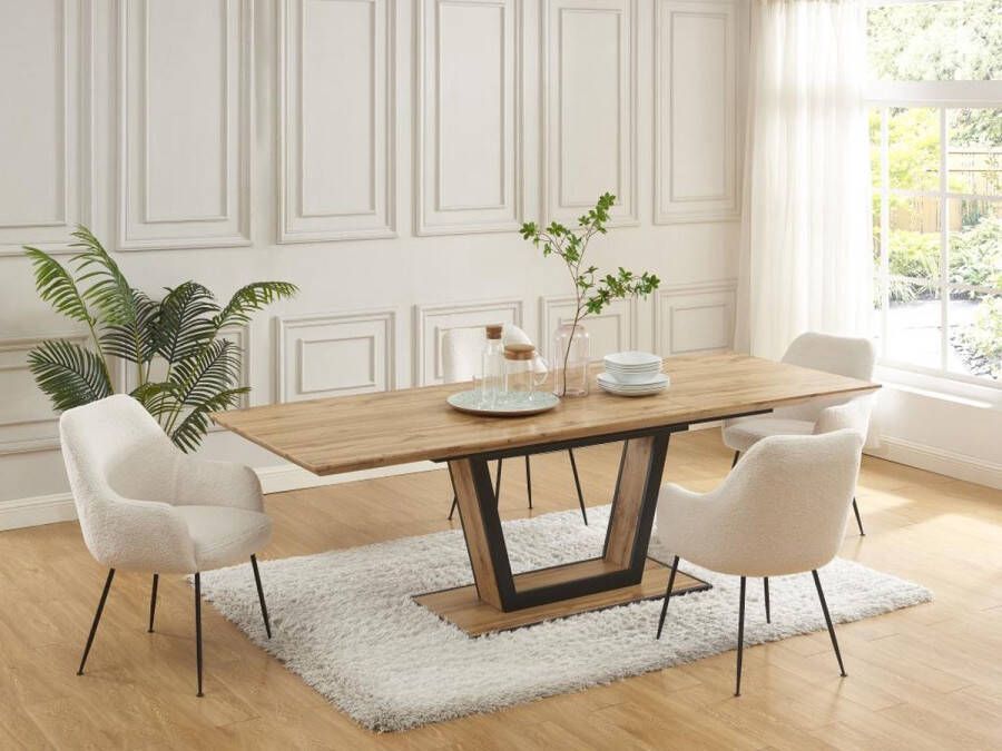 Vente-unique Uittrekbare eettafel 6-10 personen in mdf en metaal Houtlook en zwart VITENO L 240 cm x H 75 cm x D 90 cm - Foto 2
