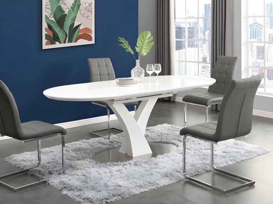 Vente-unique Uittrekbare eettafel 6 à 8 personen Mdf en roestvrij metaal Witgelakt TALARA L 200 cm x H 76 cm x D 95 cm - Foto 4