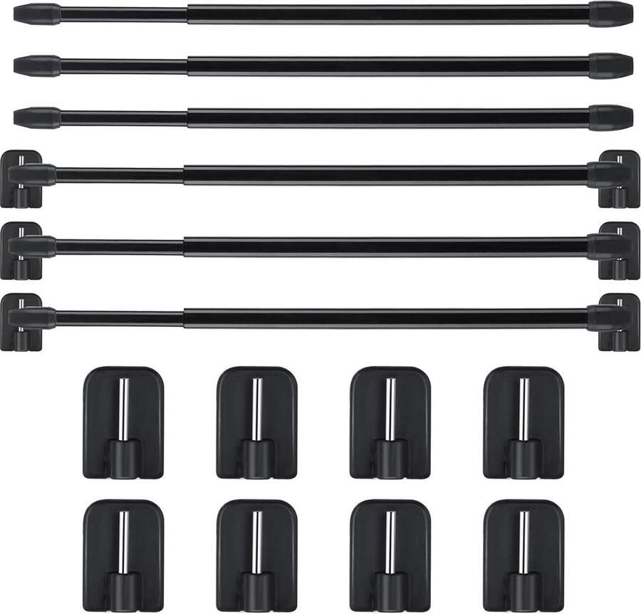 Uittrekbare gordijnroede met kleefhaken verstelbaar kunststof voor deur raam kast 40-70 cm zwart 6