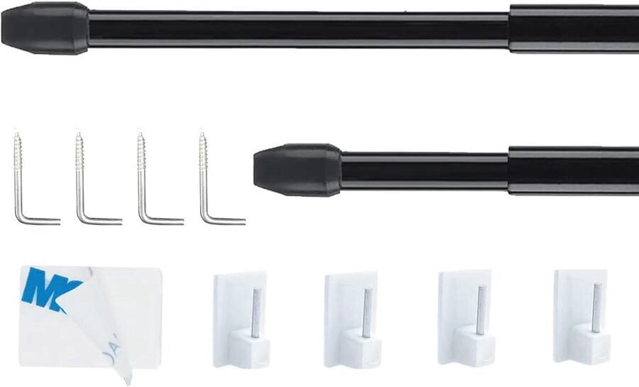 Uittrekbare gordijnroede Voor ramen en kasten 2 stuks Zwart 31-50 cm