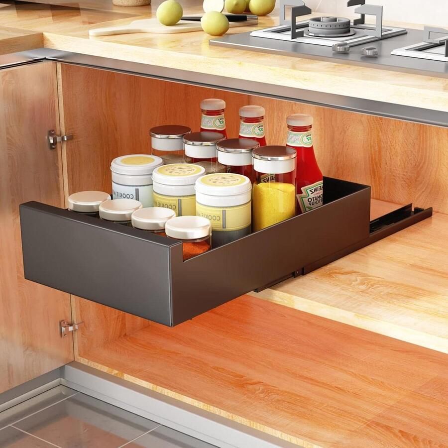 Uittrekbare kast-organizer opbergplanken keukenkast uitschuifbare lade schuiflade 25 cm zwart