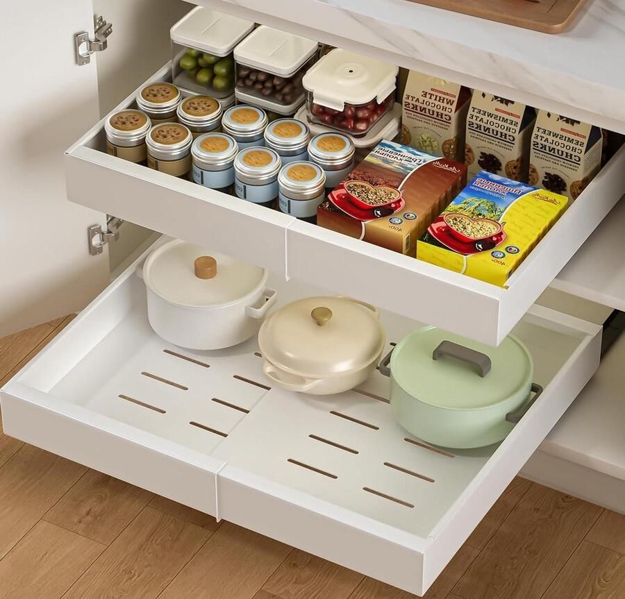 Uittrekbare keukenlade opslag en organisatie zonder priem Breedte verstelbaar van 32 tot 52 cm (wit 1-delig)