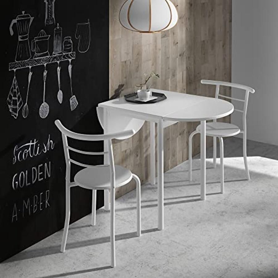 Uittrekbare Keukentafel met 2 Stoelen Modern Design in Wit
