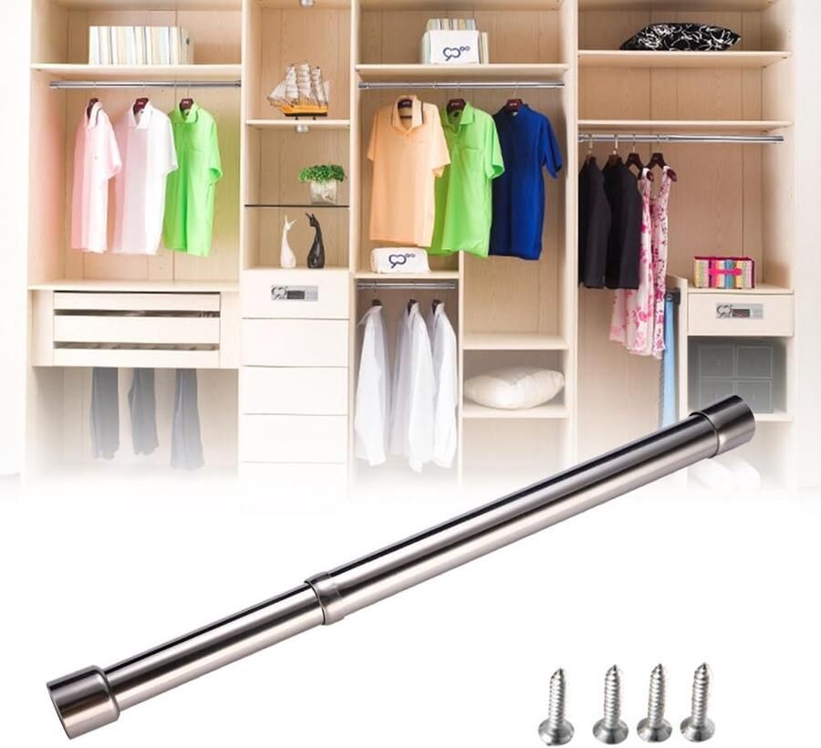 Uittrekbare Kledingrail RVS Kledingrail Verstelbare Kledingrail Kledingkastbalk Uittrekbare Kledingrail voor Kasten