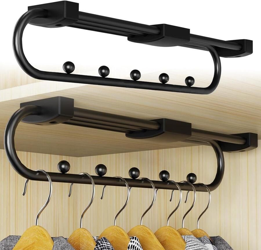 Allecto Plus Uittrekbare kledingstang 30 cm Verstelbare kledingstang Uittrekbaar Opbergmogelijkheden Kastaccessoire Kledingorganizer Broekenopberger Set van 2 30 cm