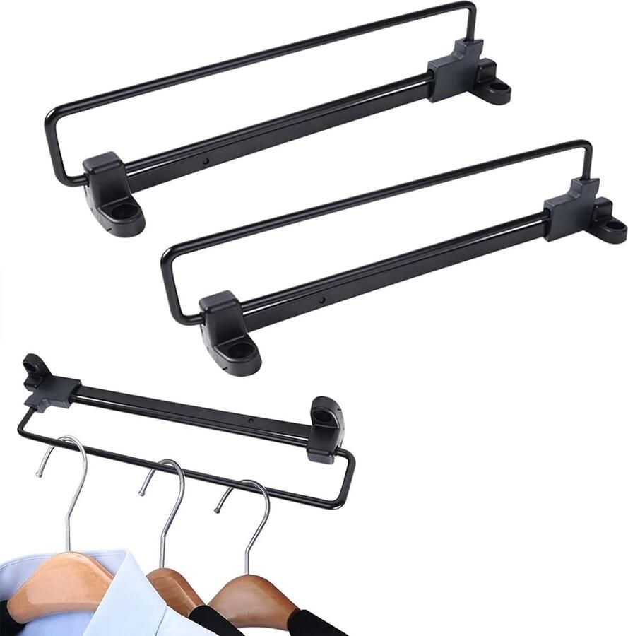 Verstelbare Kledingrail Uittrekbare Kledinghanger Rvs Kledingrek voor Kledingkast Zwart Set van 2 (300 mm)