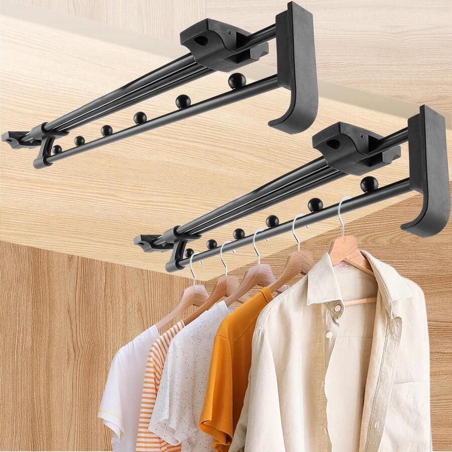 Uittrekbare kledingstangen 2 stuks verstelbare kledingstang voor kast belastbaar tot 25 kg zwart 350-610 mm