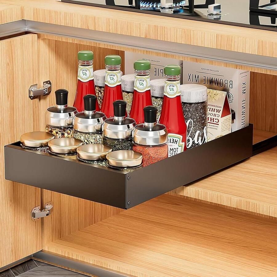 Uittrekbare lade voor de keuken 30 cm telescopische lade om te plakken Binnenlade organizer uitschuiflade (30 x 425 x 7 cm) zwart