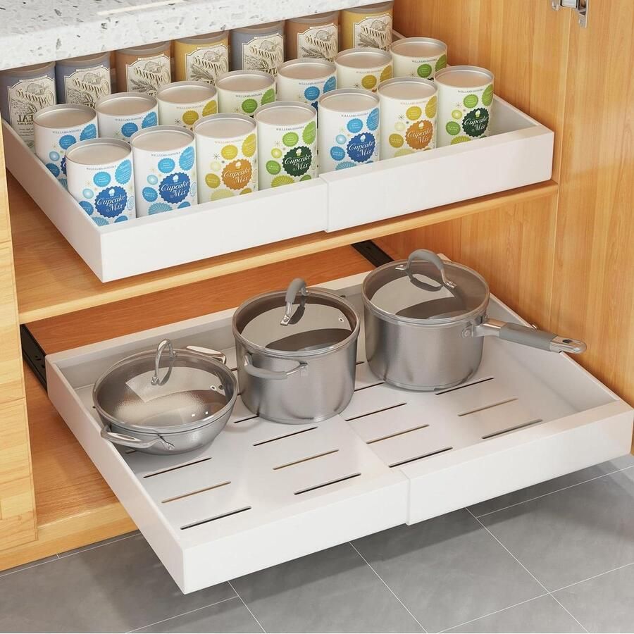 Uittrekbare laden voor keukenkasten Binnenlade telescopische lade 1 verdieping wit