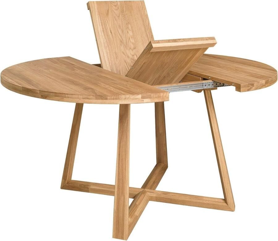 Uittrekbare Ronde Eettafel van Massief Eikenhout Modern Scandinavisch Design voor 4-8 Personen