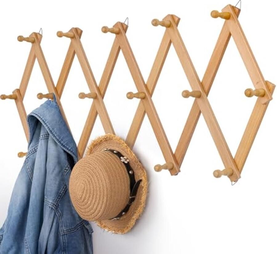Uittrekbare Wandkapstok met 16 Haken van Hout Wandmontage Ruimtebesparend en Stijlvol