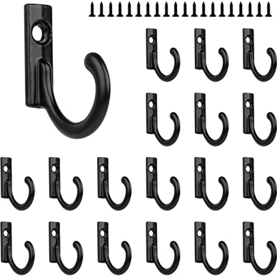 UKOFEW Pak van 20 kapstokken vintage kapstokken haken met 20 schroeven zwarte retro wandhaken kunnen worden gebruikt in de gang slaapkamer en woonkamer badkamer keuken