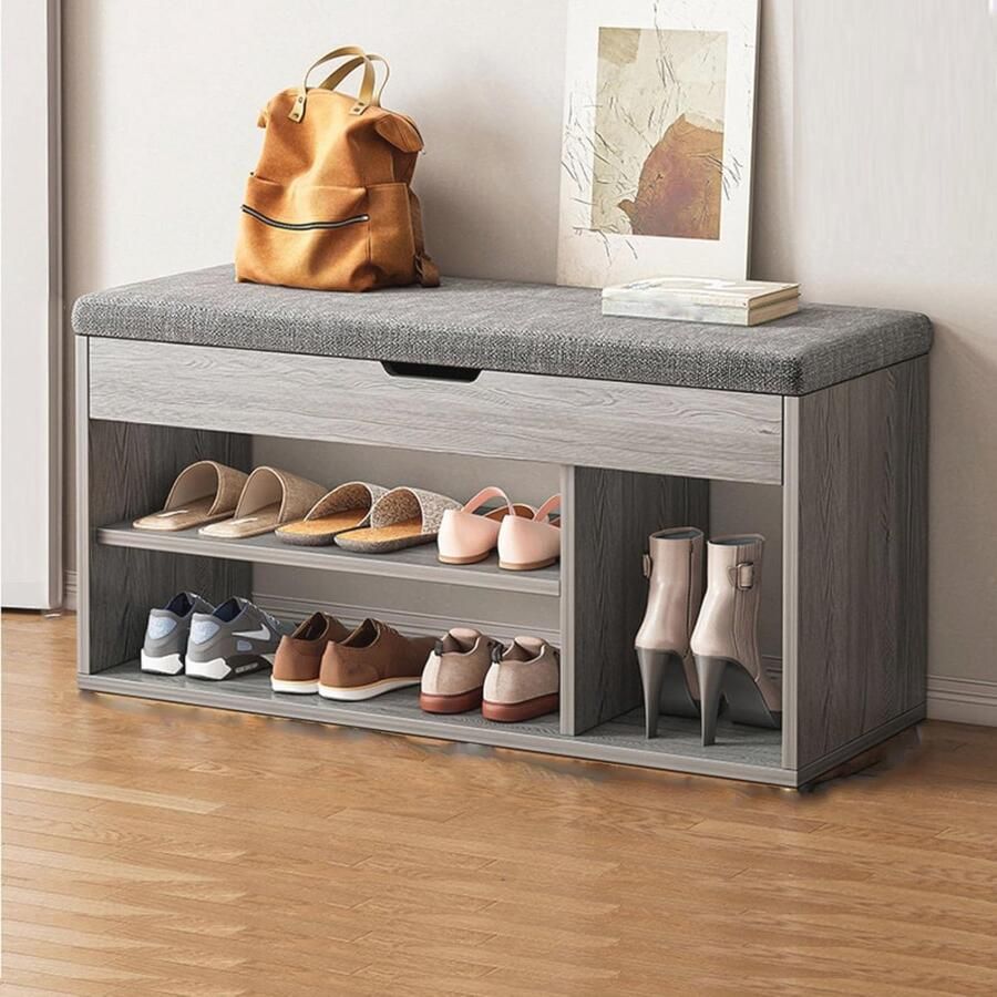 Schoenenopbergbank 2-in-1 Met Zachte Zitting Modern Schoenenrek Voor Hal En Slaapkamer Ruimtebesparend Ontwerp