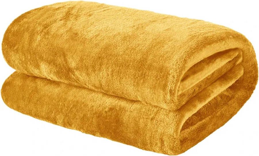 Ultra-Plush Flannel Fleece Blanket Throw Luxuriously Soft for Sofa Bed or Bedspread Ochre Yellow Mustard 150x200cm