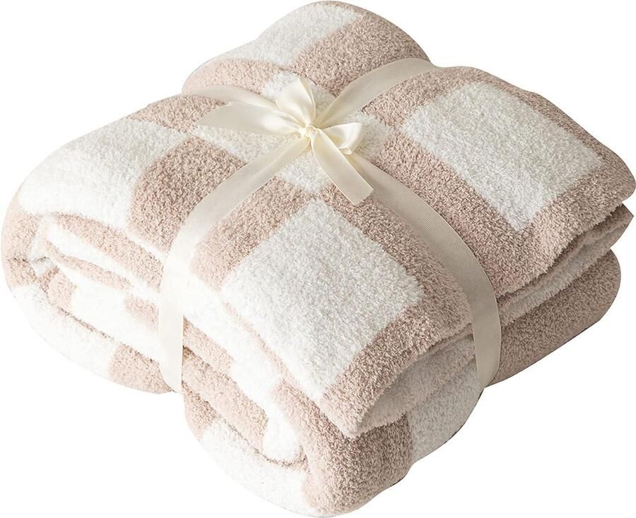 Ultra Soft Gezellig Buffalo Checkerboard Grid Fluffy Microvezel Gebreide Gooi Deken Lichtgewicht Fleece Geruit Deken voor Sofa Bank Bed Cream 130 x 150 cm
