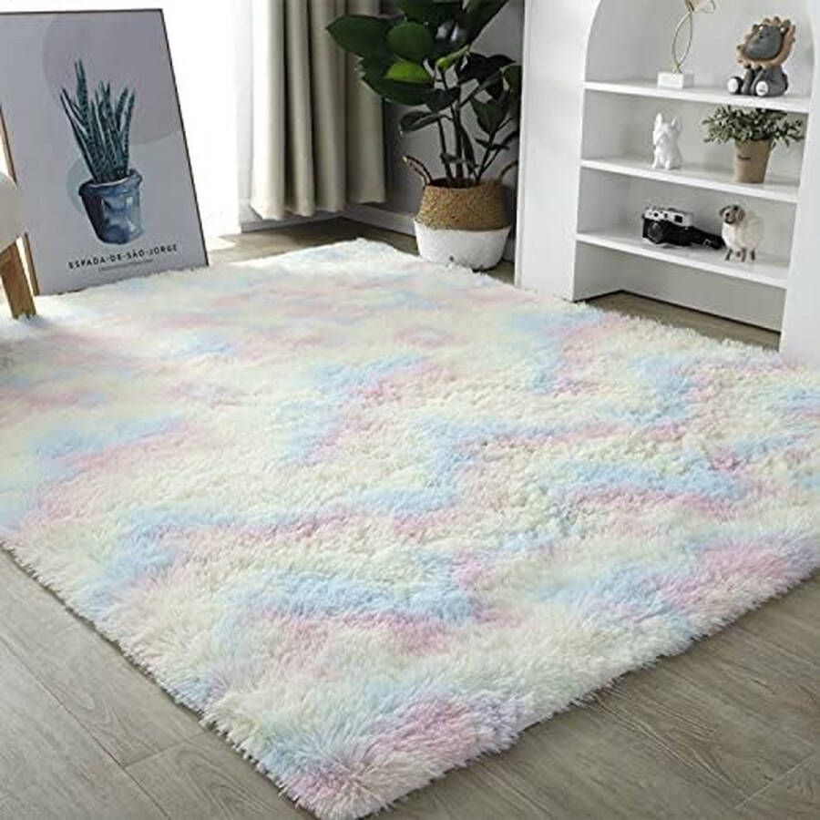 Ultra Soft Indoor moderne tapijten pluizige woonkamertapijten geschikt voor kinderen slaapkamer wooncultuur kleuterschool 60 x 120 cm (regenbooggradiënt)