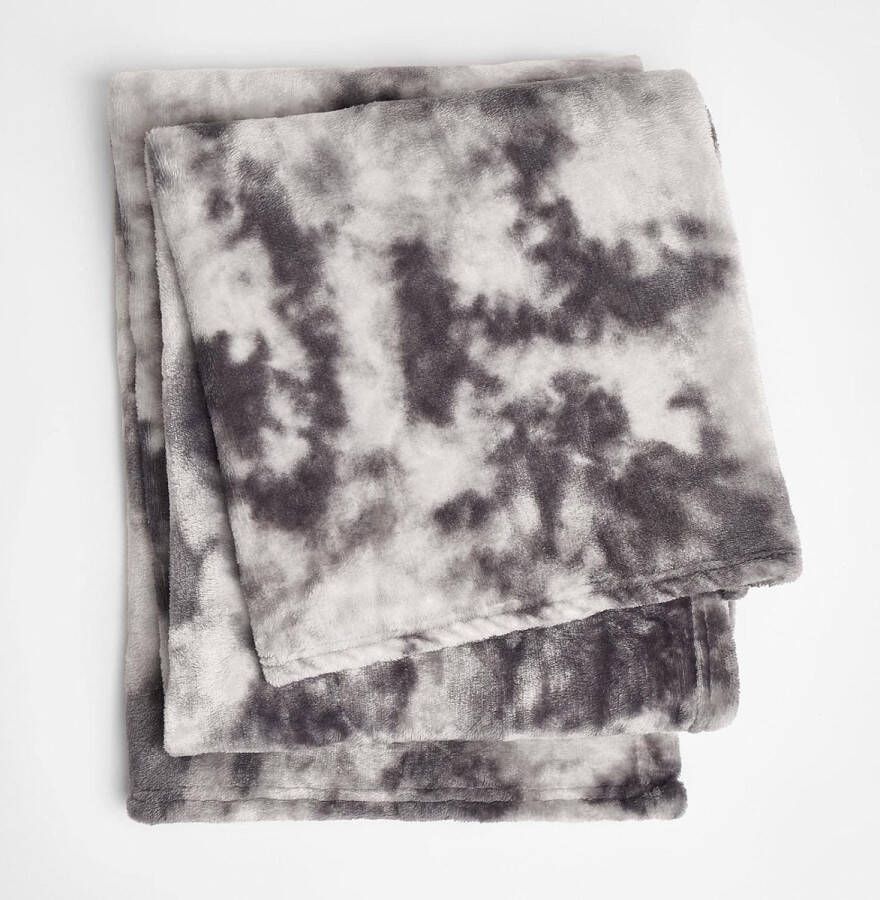 Ultra Soft Tie Dye Deken Pluche Fleece Gooi Over Sofa Bank Pluizige Gezellige Reissprei 150 x 200 Houtskool Grijs Wit