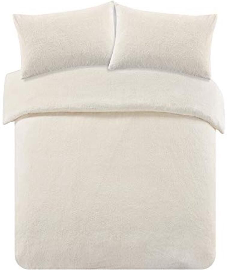 Ultra Zachte Teddy Fleece Dekbedovertrekset voor Eenpersoonsbed Crème Warme Winter Beddengoed Set