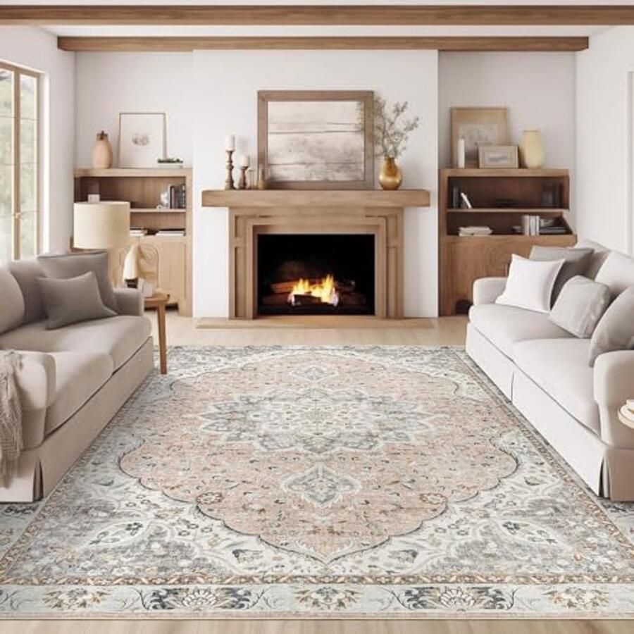 Ultradunne wasbare vloerkleden voor woonkamer Antislip en lichtgewicht vintage tapijten (roze grijs 20 x 30 cm)