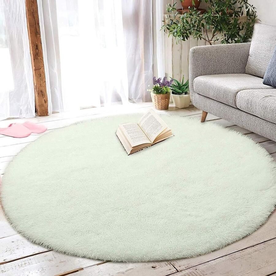 Ultrazacht pluche rond vloerkleed slaapkamer antislip modern decor wit diameter 160 cm vloerkleed