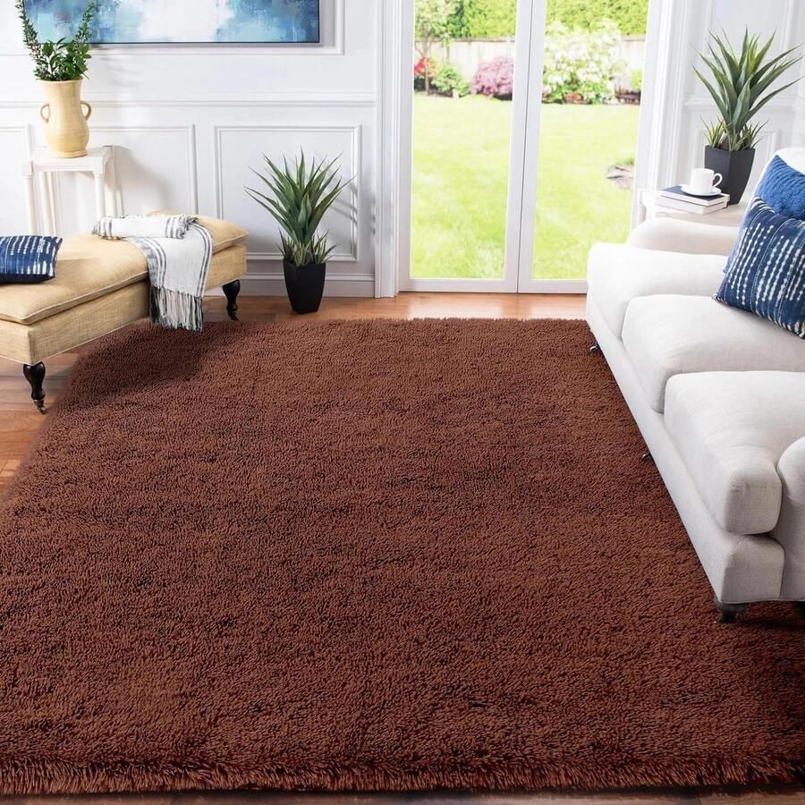 Ultrazacht slaapkamertapijt Grote tapijten voor woonkamer Luxe pluizig shag vloertapijt 160 x 230 cm Bruin