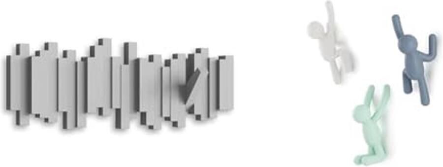 Umbra Rod Kapstokhaken Moderne en ruimtebesparende kapstok Grijs & Buddy Haken Decoratieve wandhaken Kapstok voor jassen sjaals tassen rugzakken handdoeken en meer set van 3